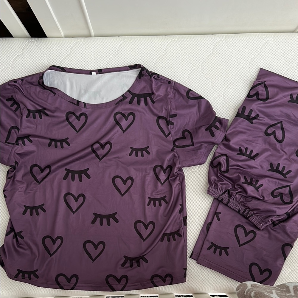 Purple Heart and Eye Print Pajama Set